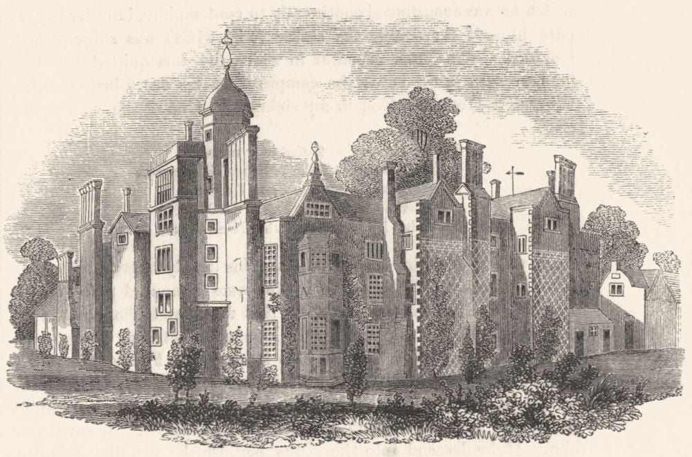 WORCS. Hendlip House, Worcester, pulled down since 1845 old antique print